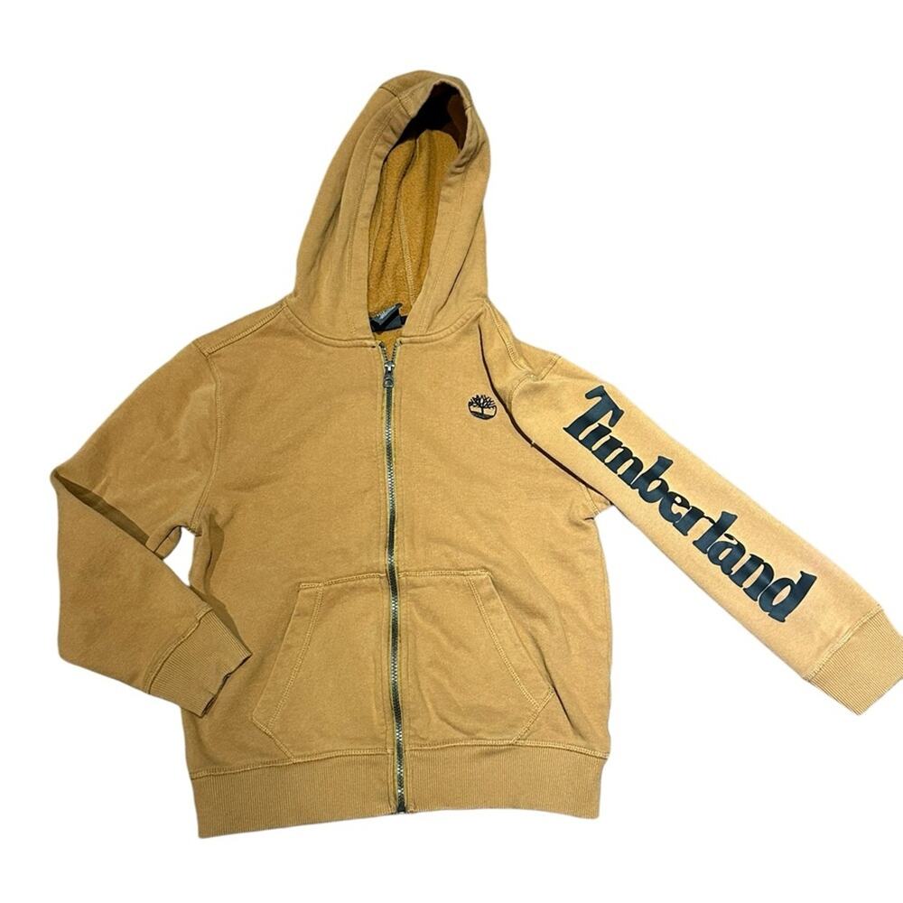 Timberland Boys Size Medium Golden Brown Full Zip Logo Hoodie